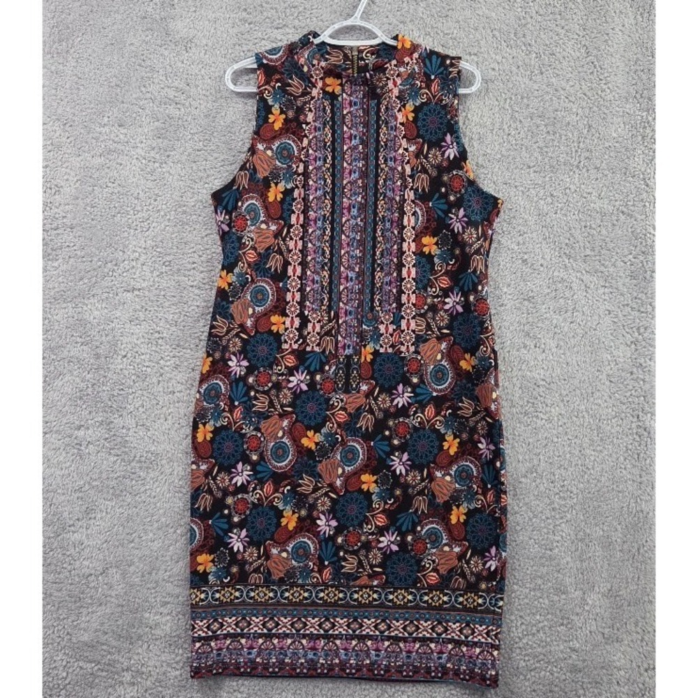Melissa Paige‎ Floral Paisley Mixed Print Dress Women Large Sleeveless Mock Neck